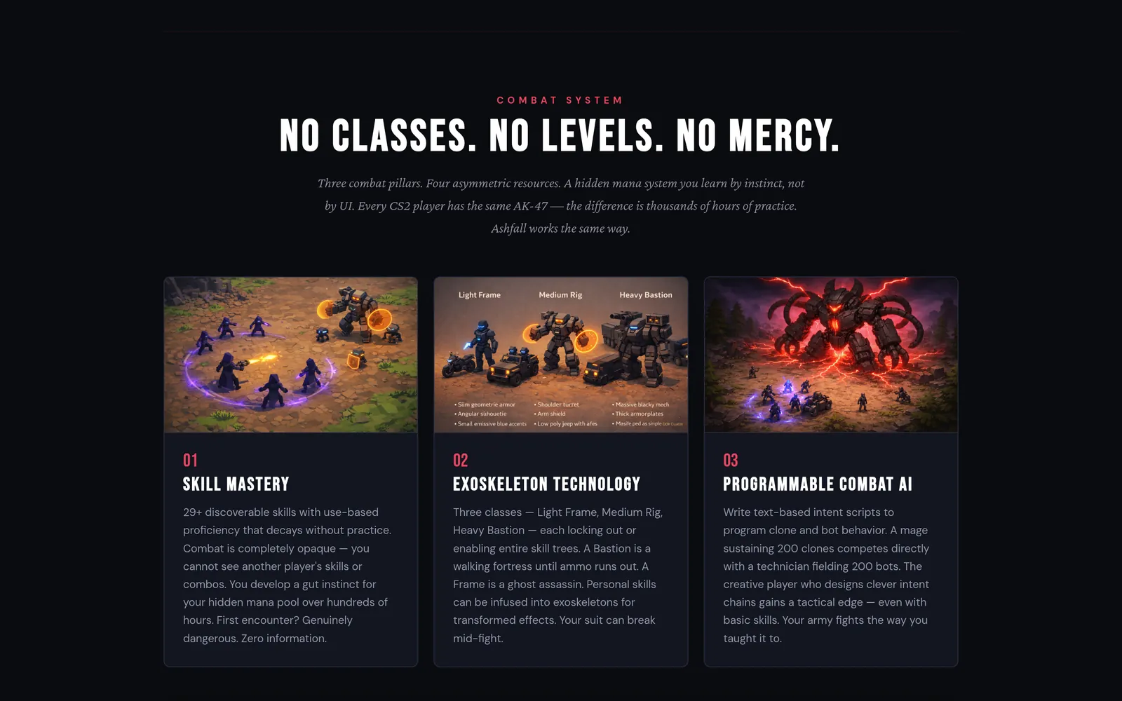 Ashfall combat and world design sections