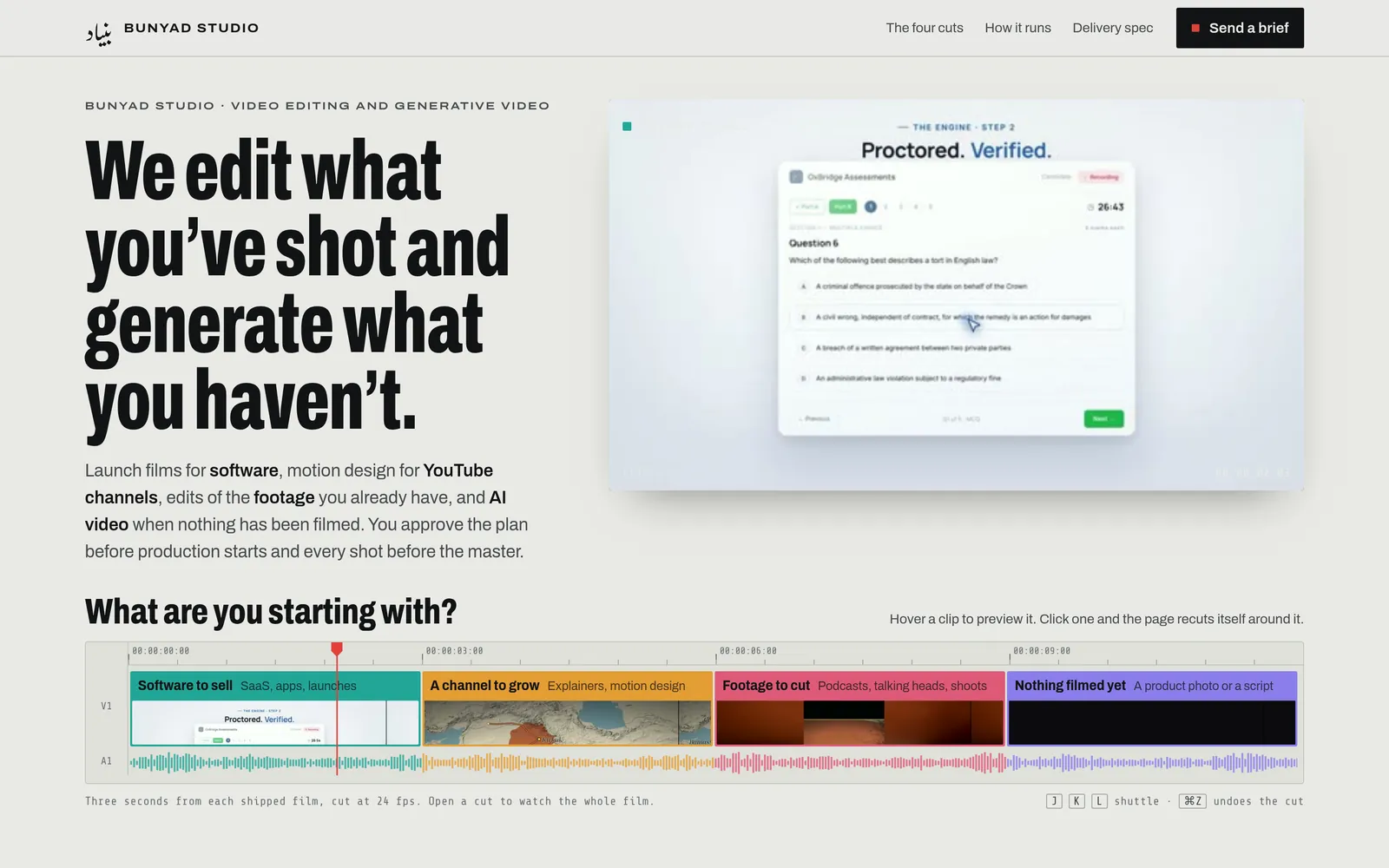 Bunyad Studio home page with the timeline of four starting points